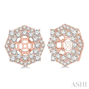 1 3/4 Ctw Octagonal Rim Round Cut Diamond Earrings Jacket in 14K Rose Gold