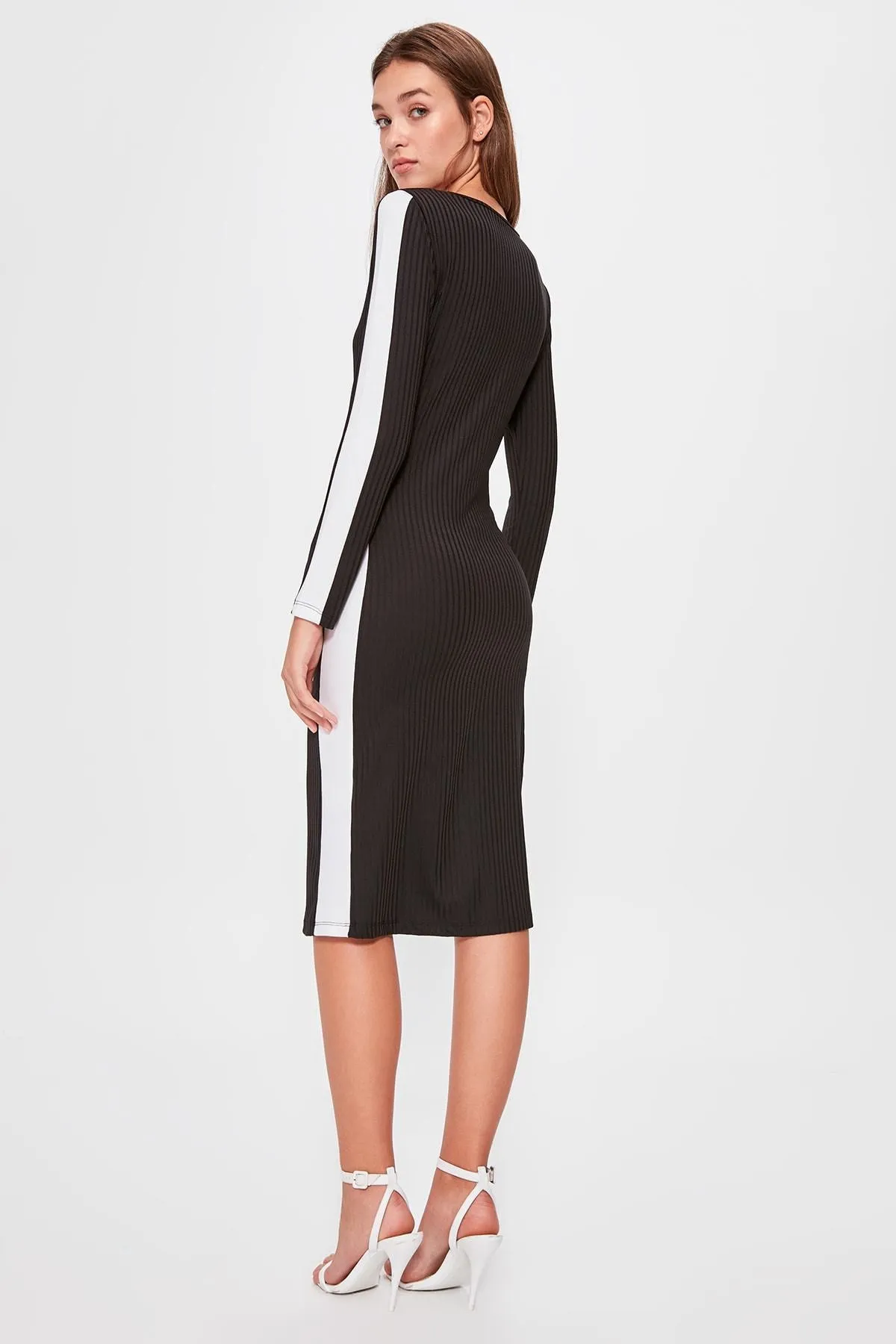 13422 Black Knitted Side Stripe Dress