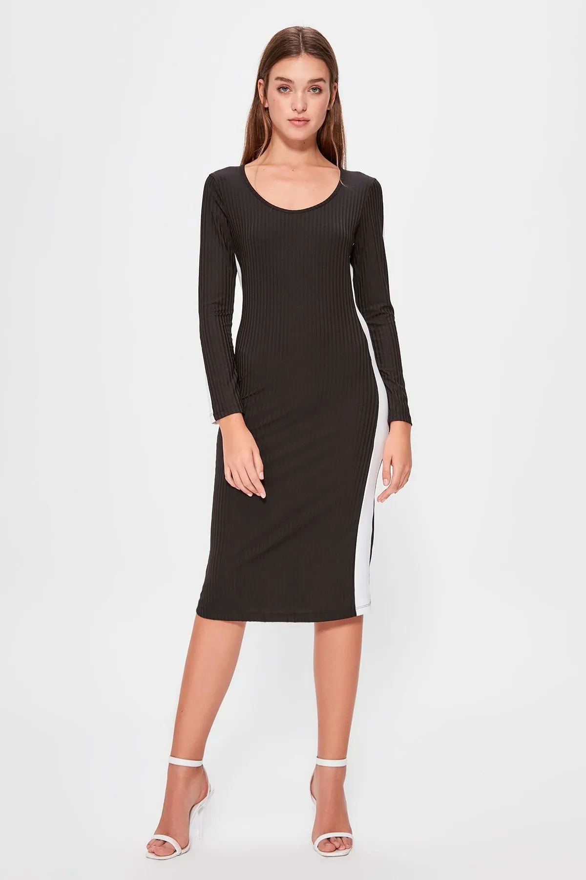 13422 Black Knitted Side Stripe Dress