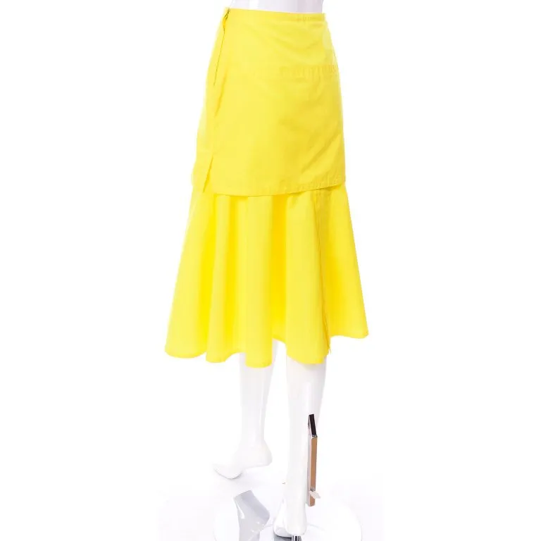 1980s Gianni Versace Yellow Cotton Flared Skirt w/ Front Pocket Deadstock