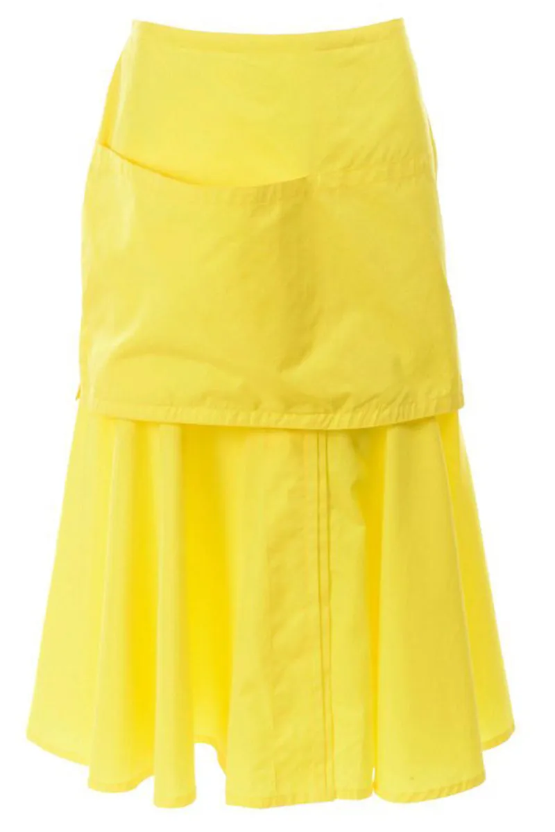 1980s Gianni Versace Yellow Cotton Flared Skirt w/ Front Pocket Deadstock