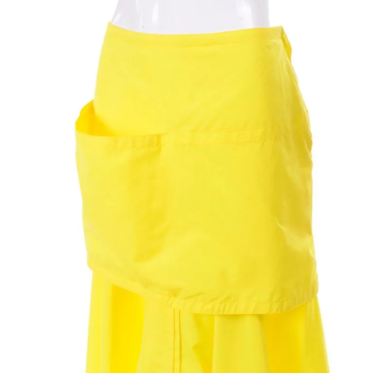 1980s Gianni Versace Yellow Cotton Flared Skirt w/ Front Pocket Deadstock