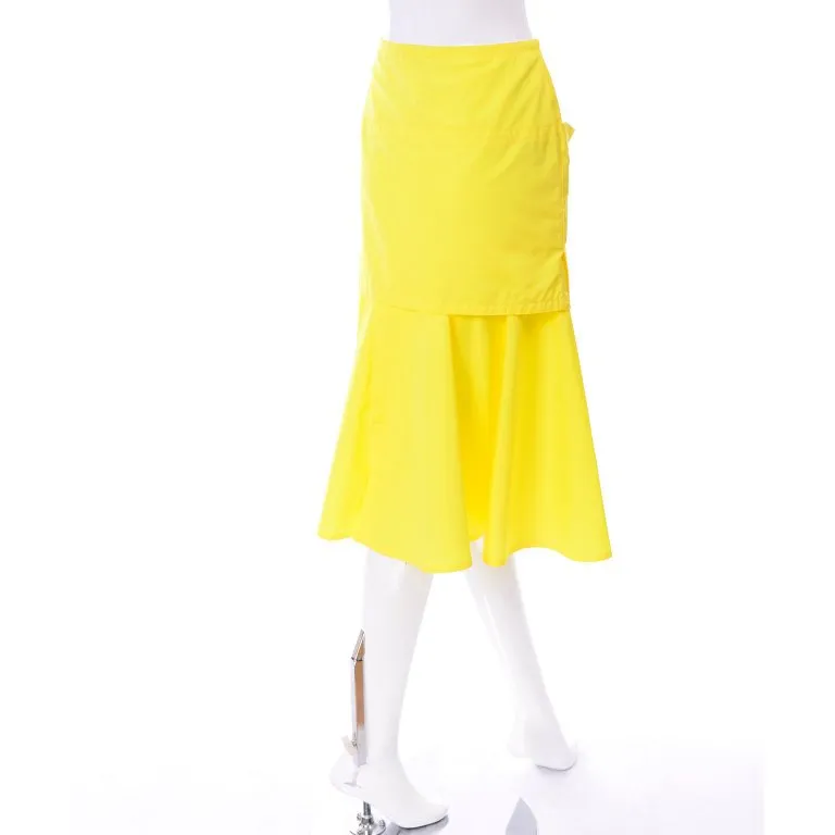 1980s Gianni Versace Yellow Cotton Flared Skirt w/ Front Pocket Deadstock