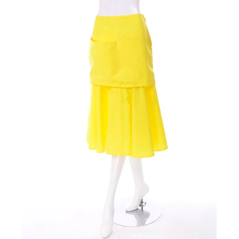 1980s Gianni Versace Yellow Cotton Flared Skirt w/ Front Pocket Deadstock