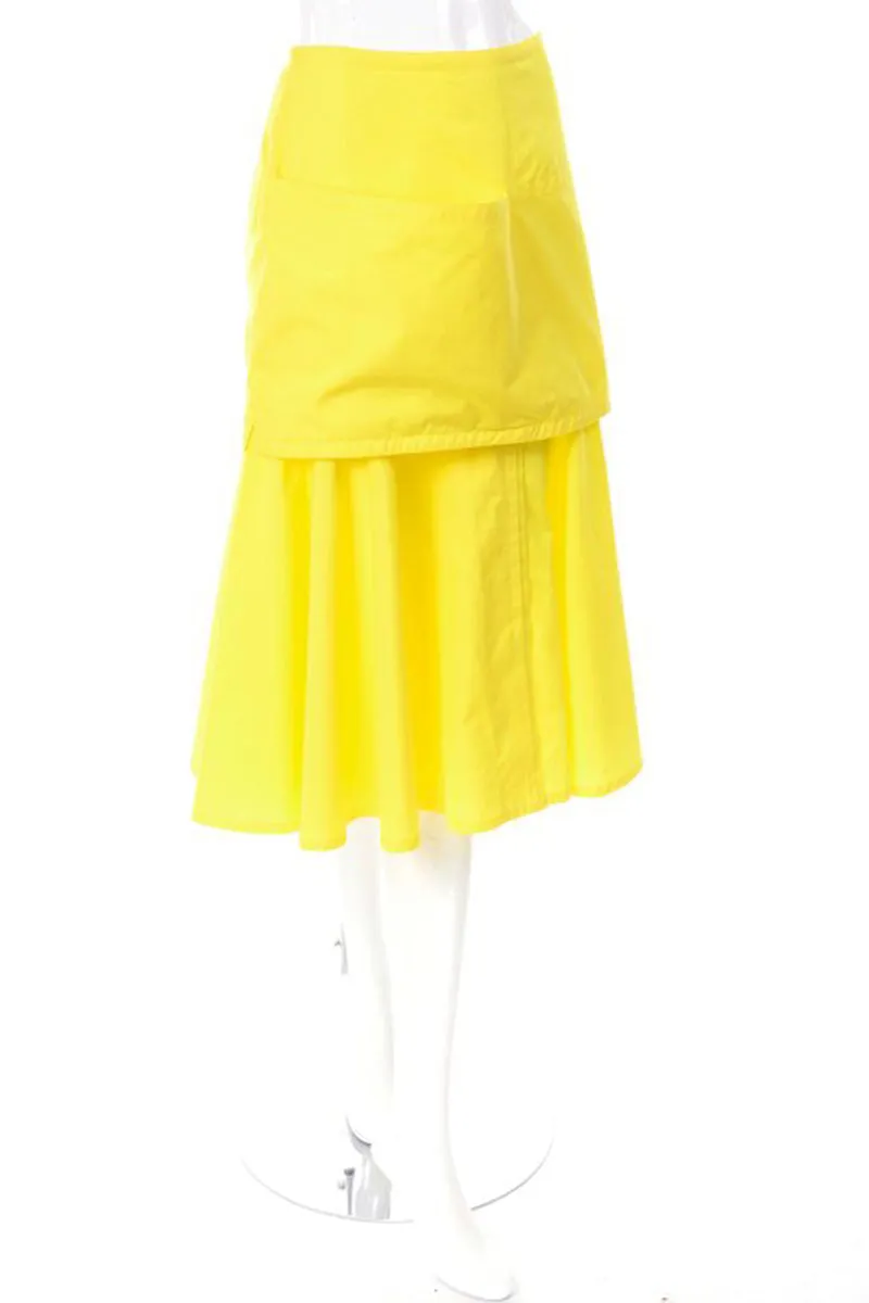 1980s Gianni Versace Yellow Cotton Flared Skirt w/ Front Pocket Deadstock