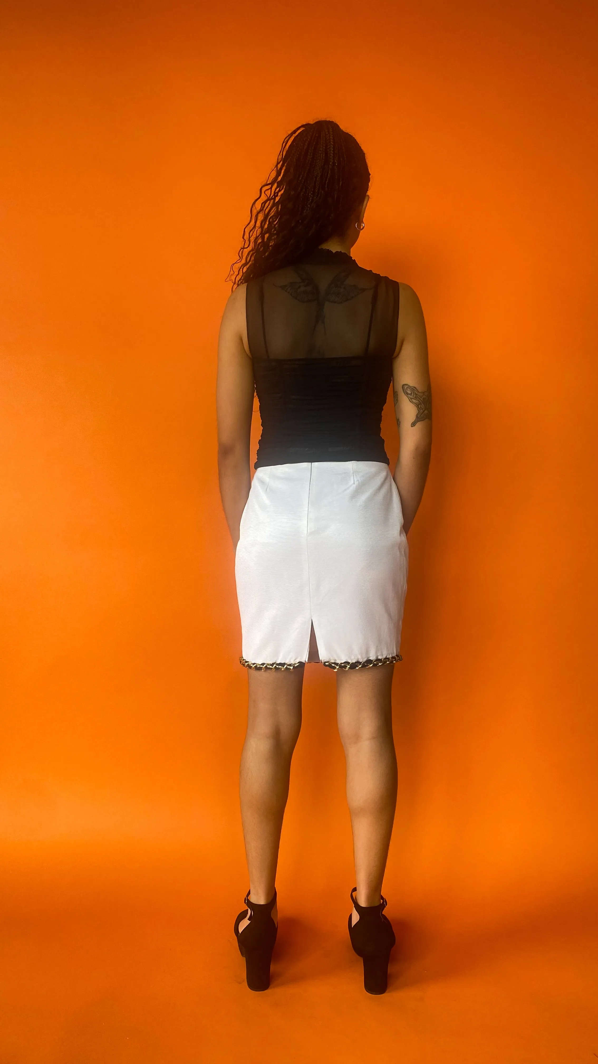 1990s White Chain Mini Skirt, sz. S