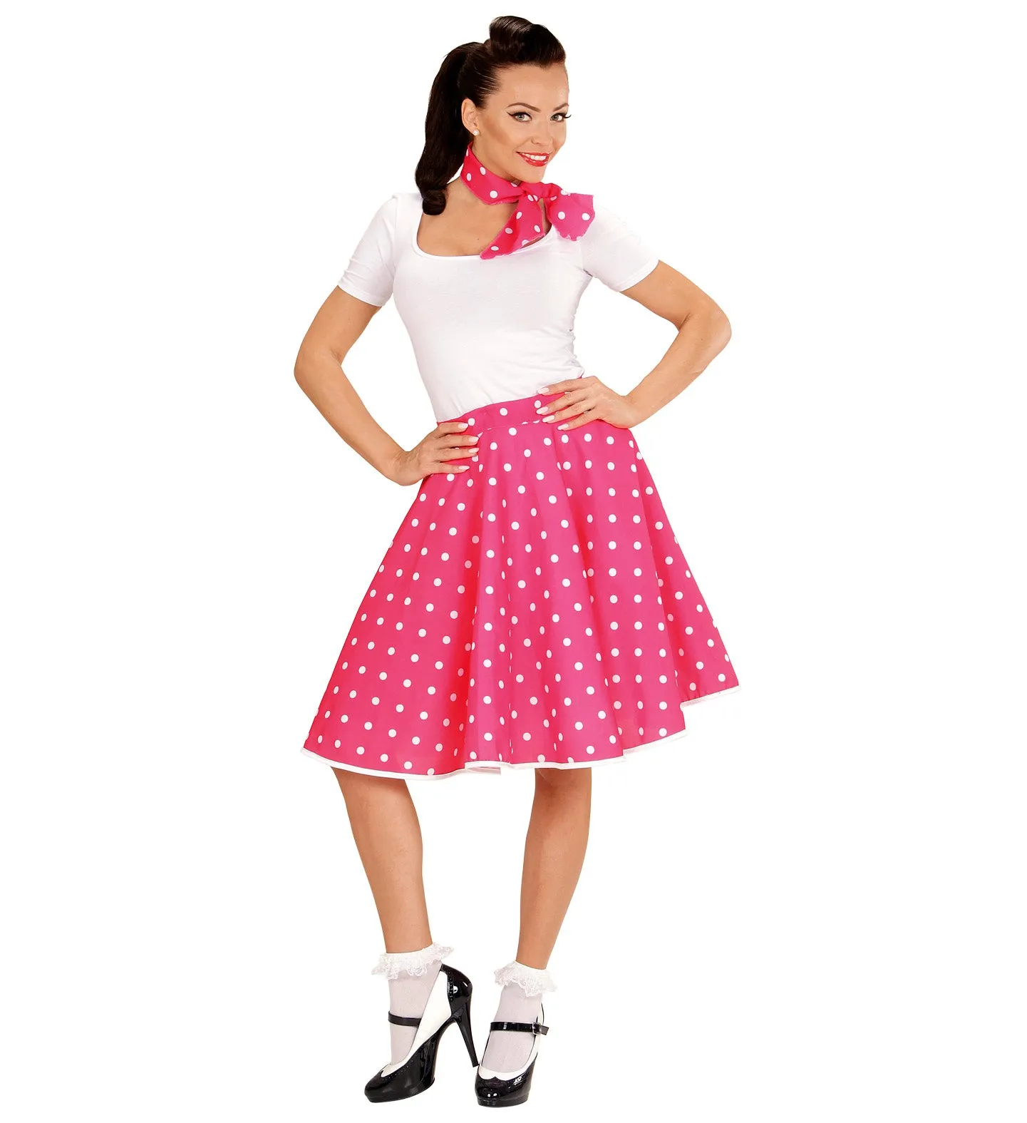 50's Rockabilly Pink Polka Dot Skirt and Neckscarf