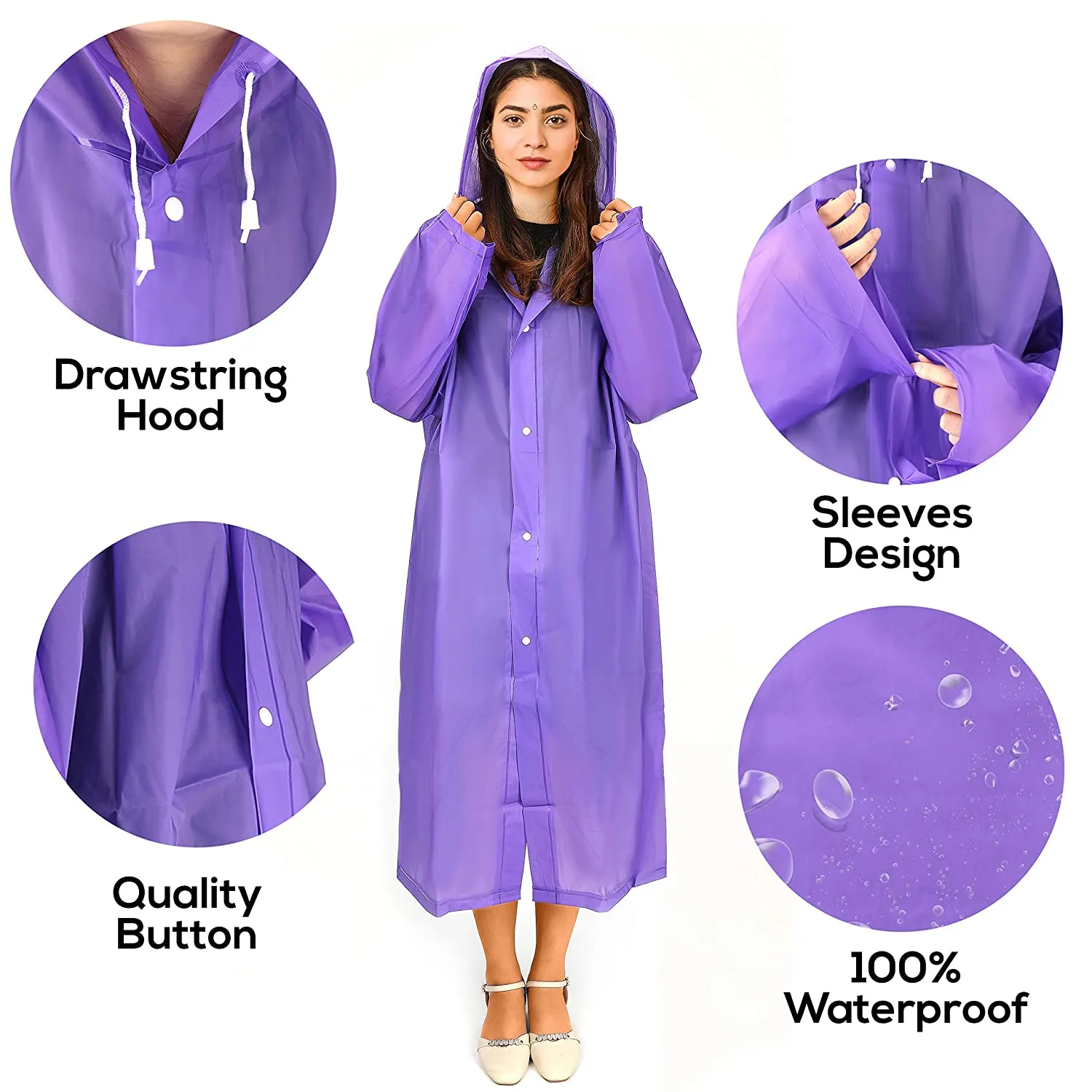 ABOUT SPACE Raincoat -Pvc Transparent Water Proof Reusable Extra Long Length Poncho Rainwear With Hoodie & Travel Pouch For Adult,Unisex (Pack Of 1,Violet)