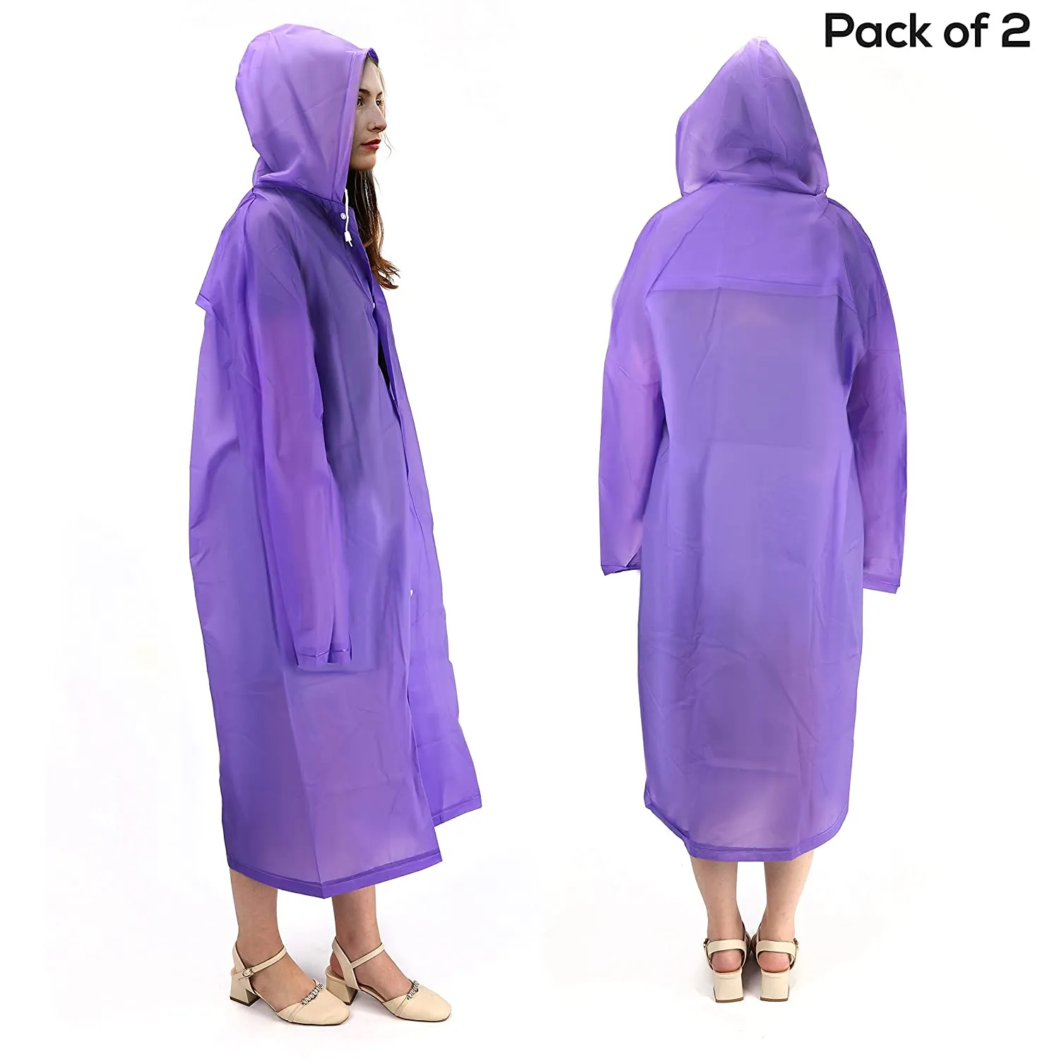 ABOUT SPACE Raincoat -Pvc Transparent Water Proof Reusable Extra Long Length Poncho Rainwear With Hoodie & Travel Pouch For Adult,Unisex (Pack Of 1,Violet)