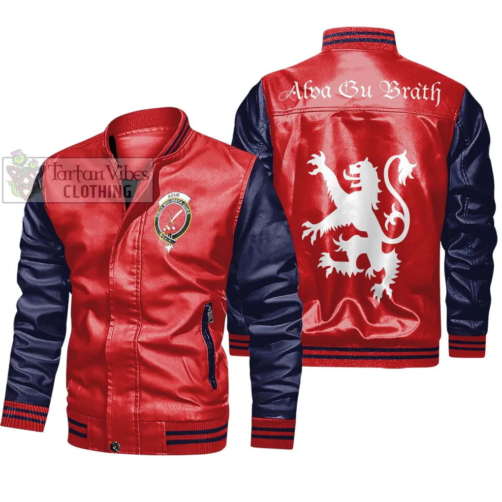 Adam Family Crest Leather Bomber Jacket Lion Rampant Alba Gu Brath Style