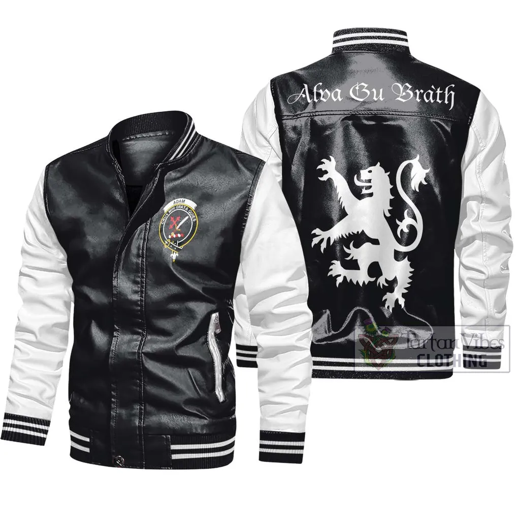 Adam Family Crest Leather Bomber Jacket Lion Rampant Alba Gu Brath Style