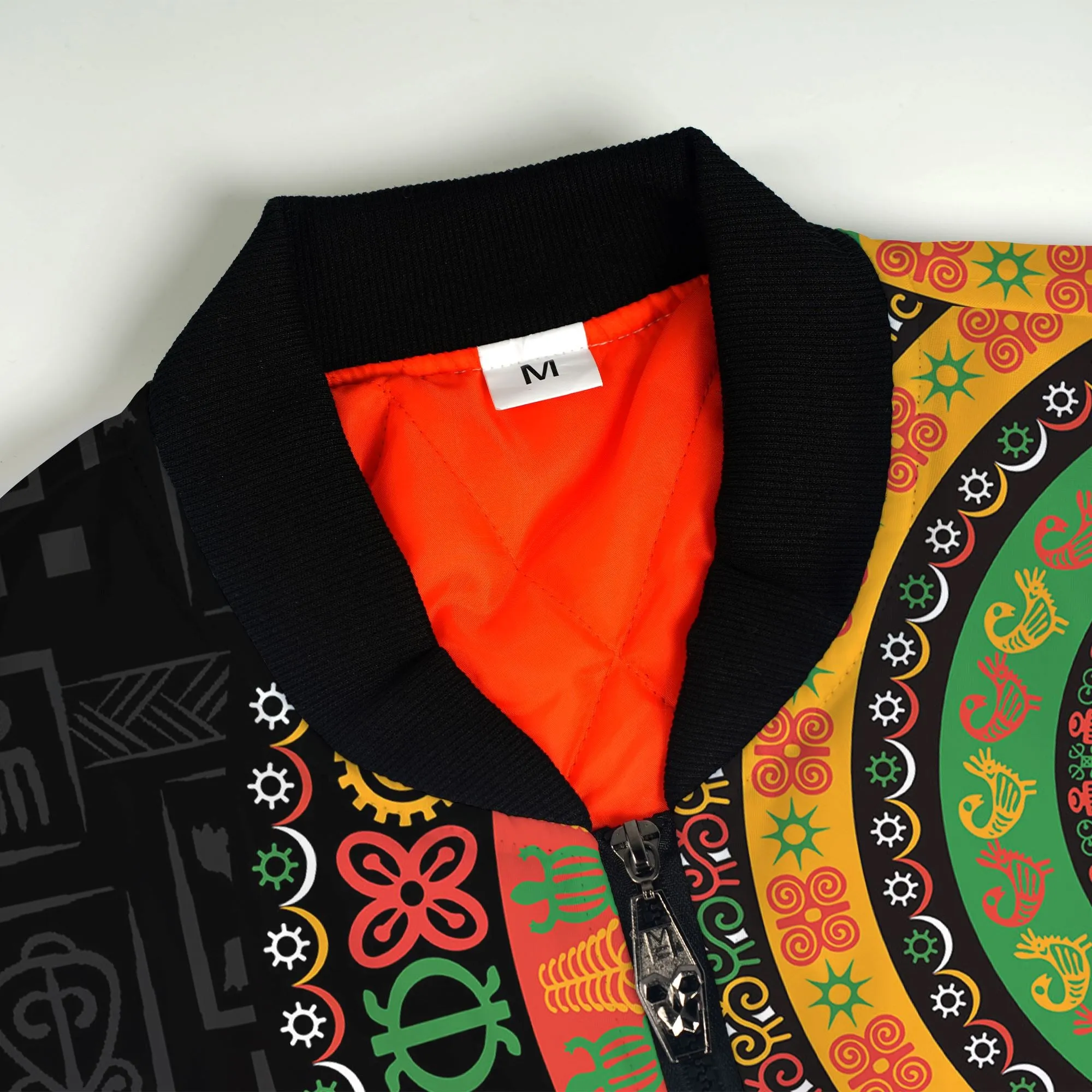 Adinkra Symbols Print Sleeve Bomber Jacket