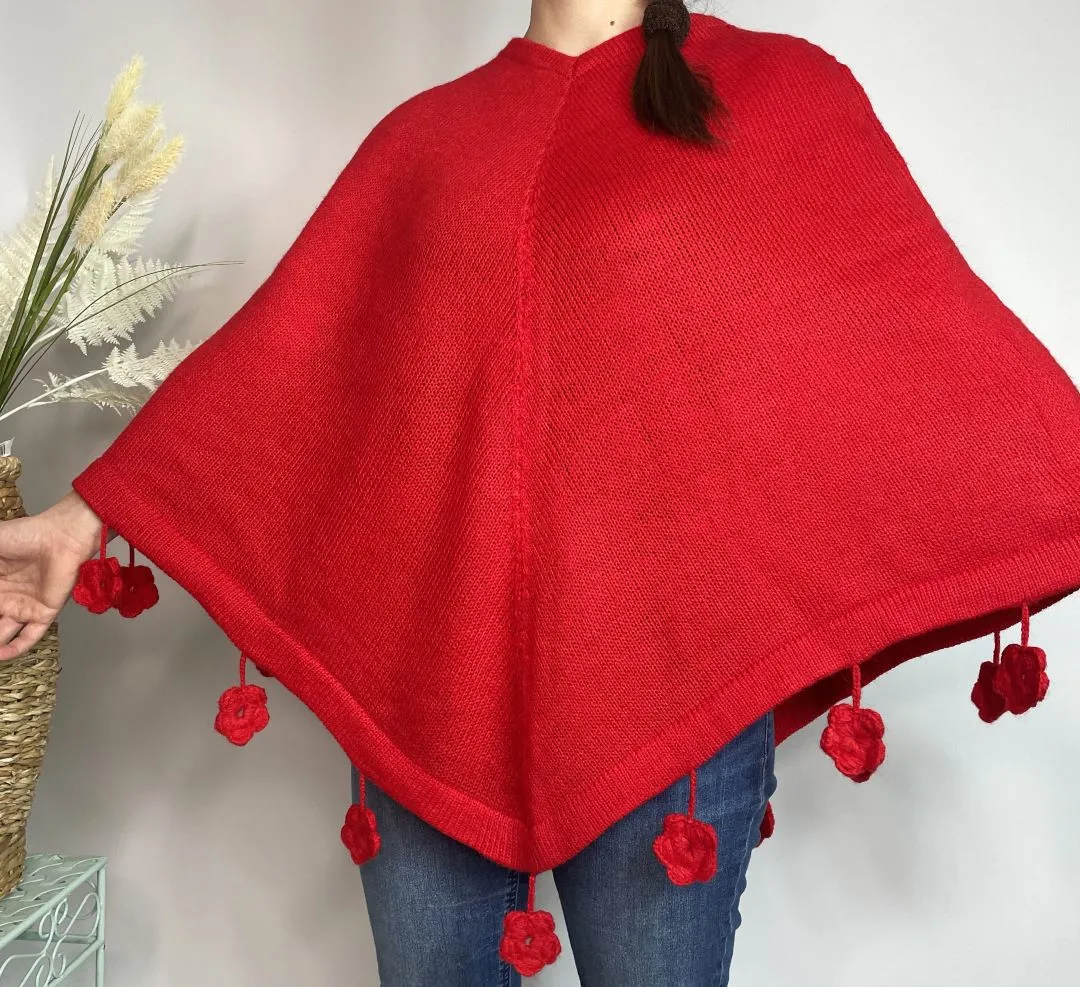 Alpaca/Cotton Knitted Poncho, Bolivia/Peru