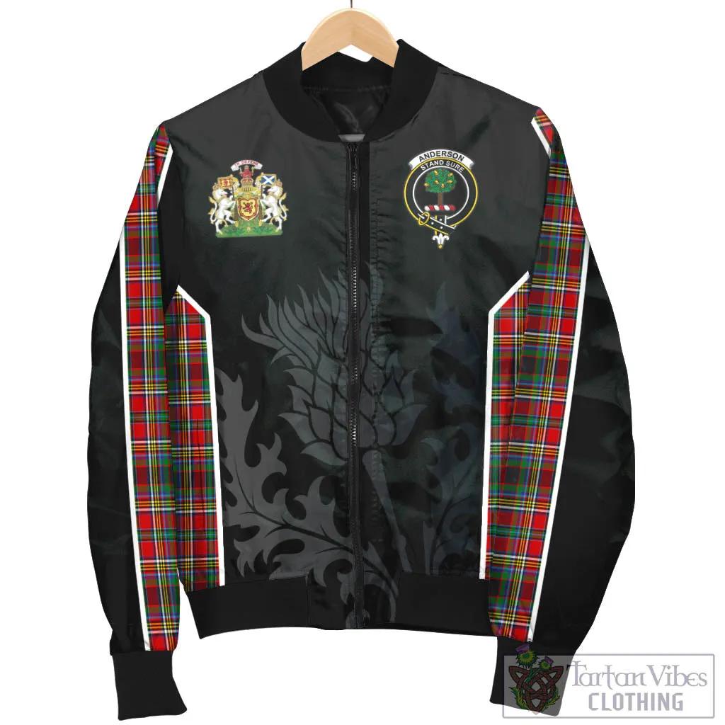 Anderson of Arbrake Tartan Bomber Jacket with Family Crest and Scottish Thistle Vibes Sport Style