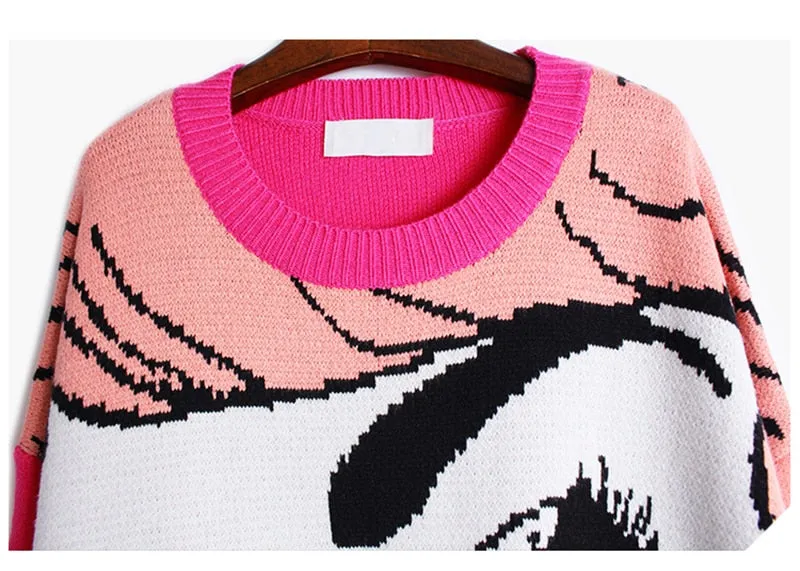 'Angel' Retro Face Print Sweater Dress