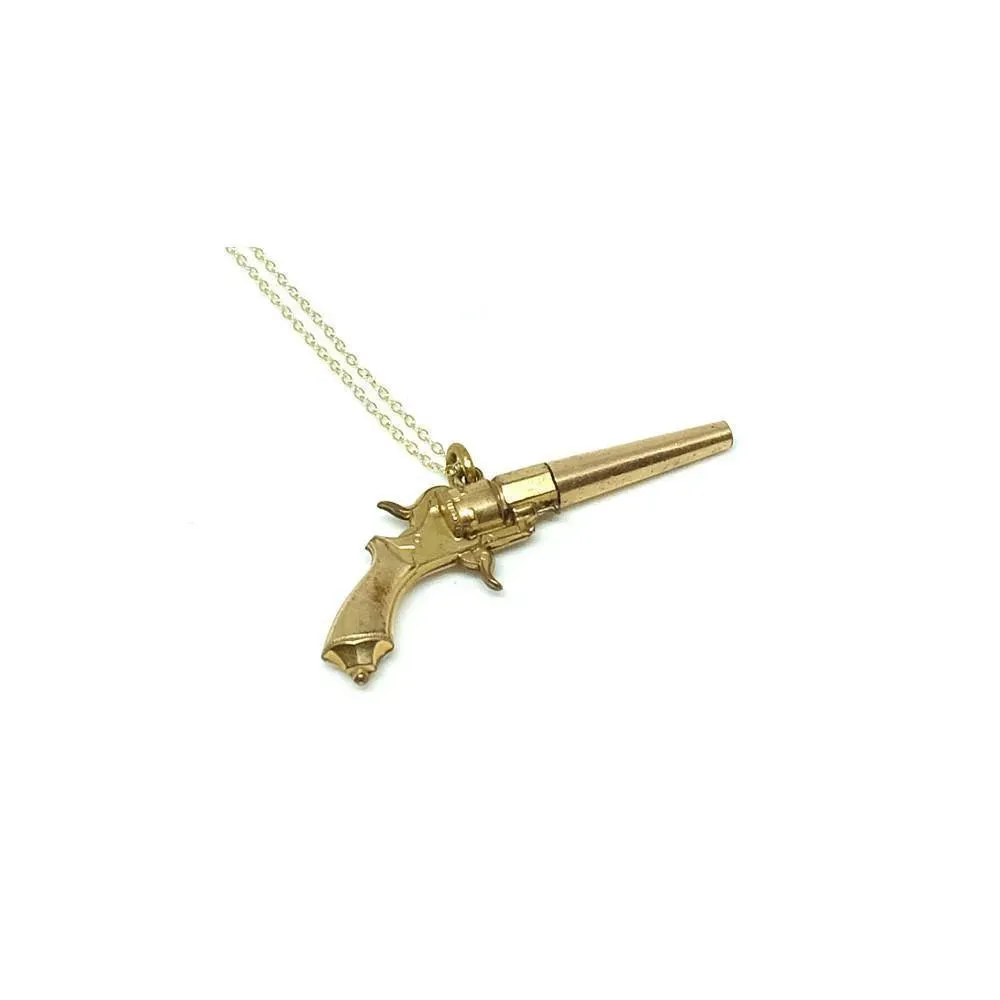 Antique Victorian Yellow Gold Gilt Gun Pocket Watch Key Necklace