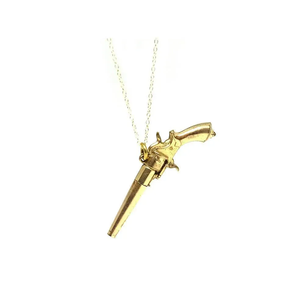 Antique Victorian Yellow Gold Gilt Gun Pocket Watch Key Necklace