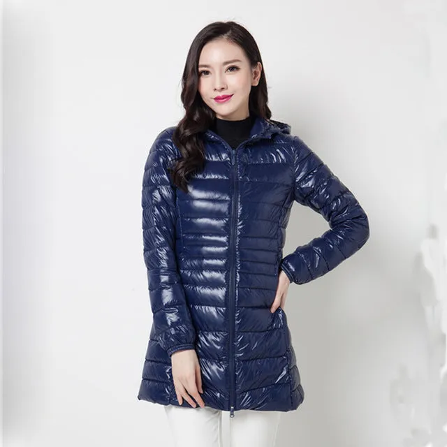 Arbitmatch Fashion Winter Down Jacket Women 90% Down Coat Female Ultra-light Long Parka Elegant Outwear Hooded Ladies Outerwear