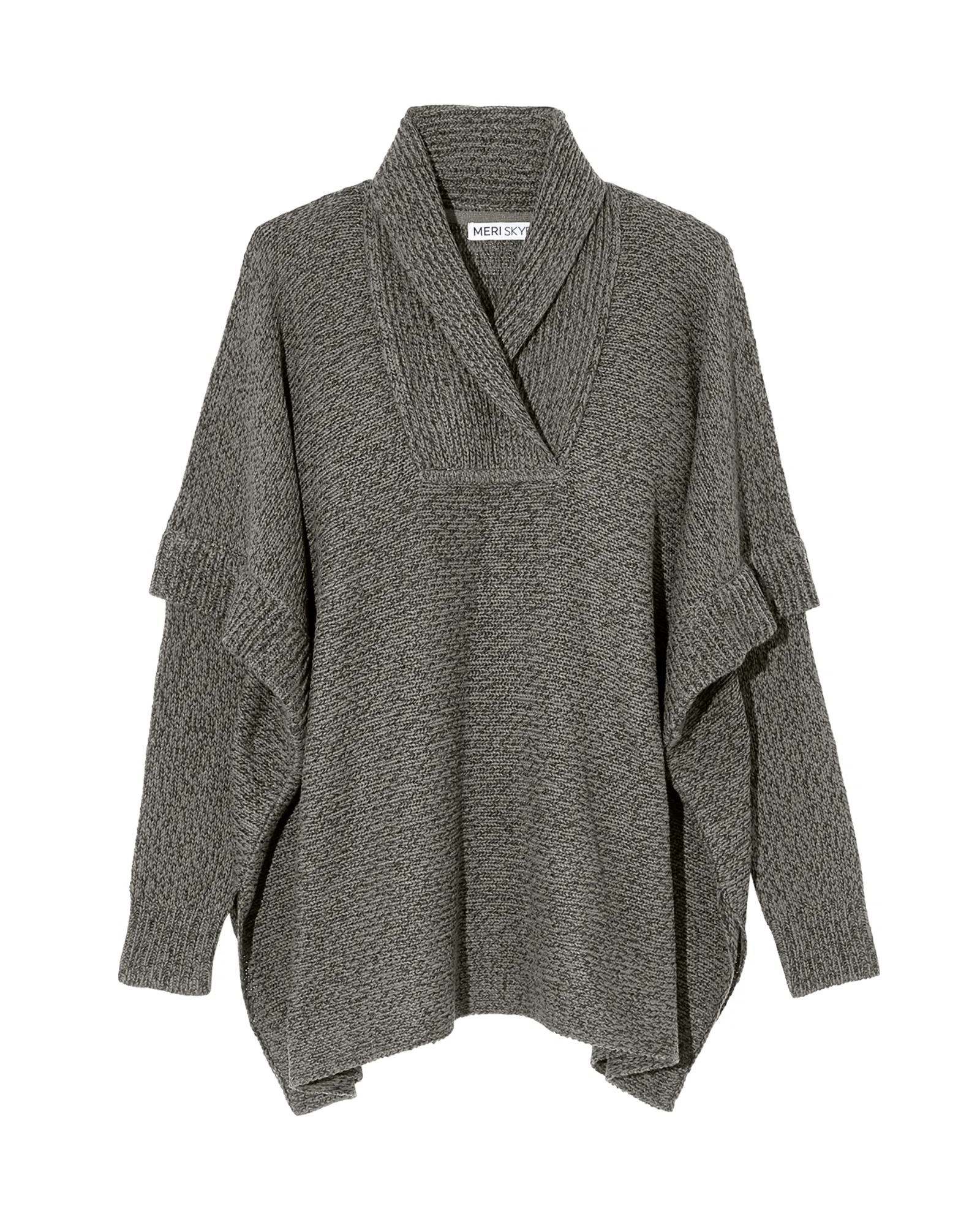 Arden 3/4 Sleeve V Neck Cross Over Poncho | Charcoal Grey