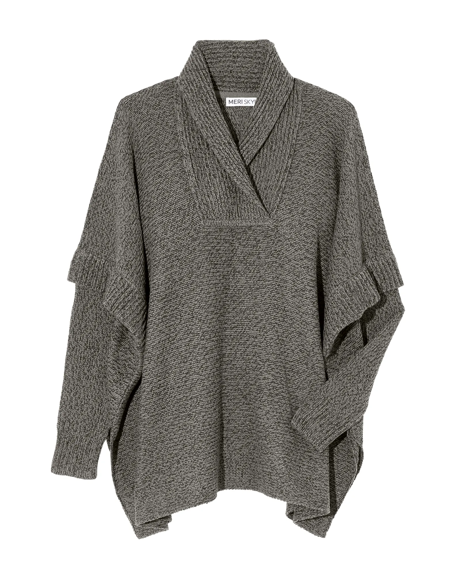 Arden 3/4 Sleeve V Neck Cross Over Poncho | Charcoal Grey