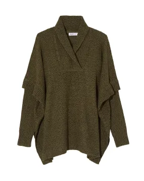 Arden 3/4 Sleeve V Neck Cross Over Poncho | Olive Green