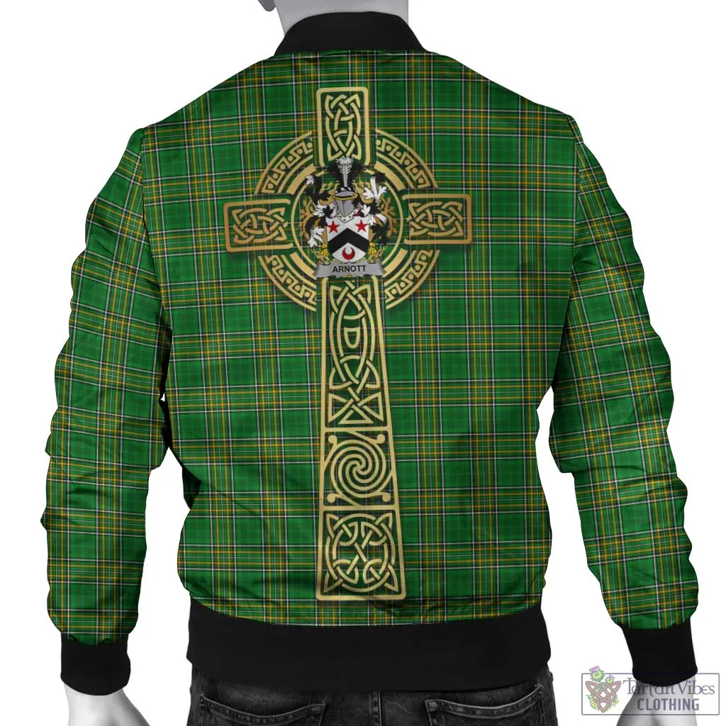 Arnott Irish Clan Tartan Bomber Jacket with Coat of Arms Celtic Tree of Life Style