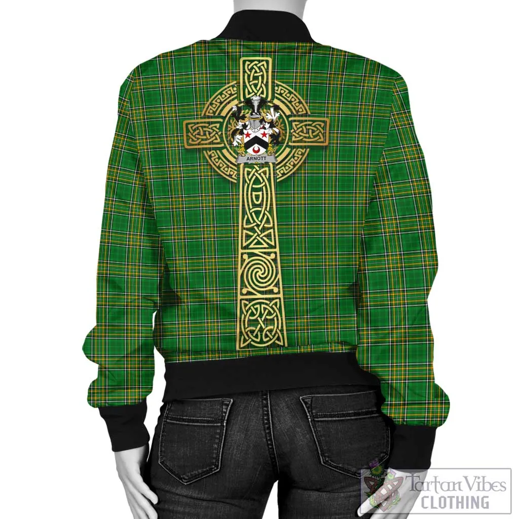 Arnott Irish Clan Tartan Bomber Jacket with Coat of Arms Celtic Tree of Life Style