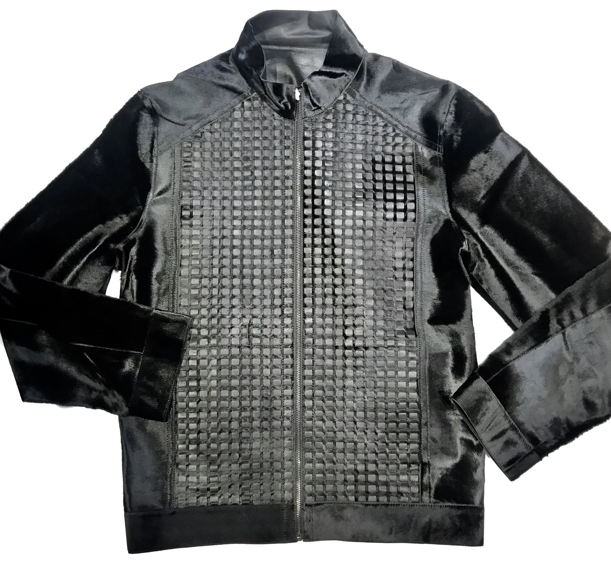 Aston Checkered Pony Hair Reversible Bomber Jacket