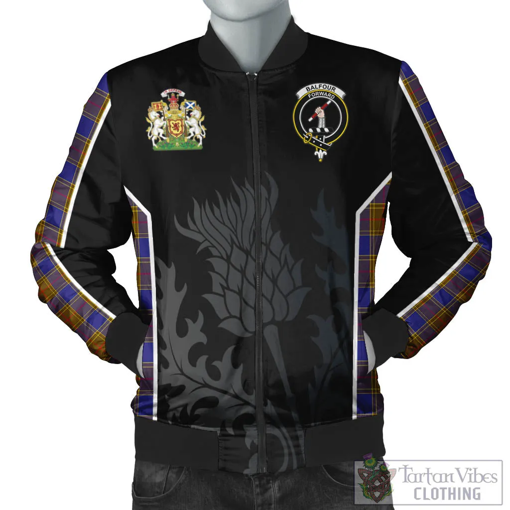 Balfour Tartan Bomber Jacket with Family Crest and Scottish Thistle Vibes Sport Style