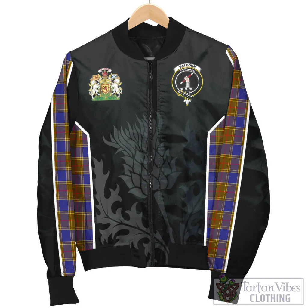 Balfour Tartan Bomber Jacket with Family Crest and Scottish Thistle Vibes Sport Style