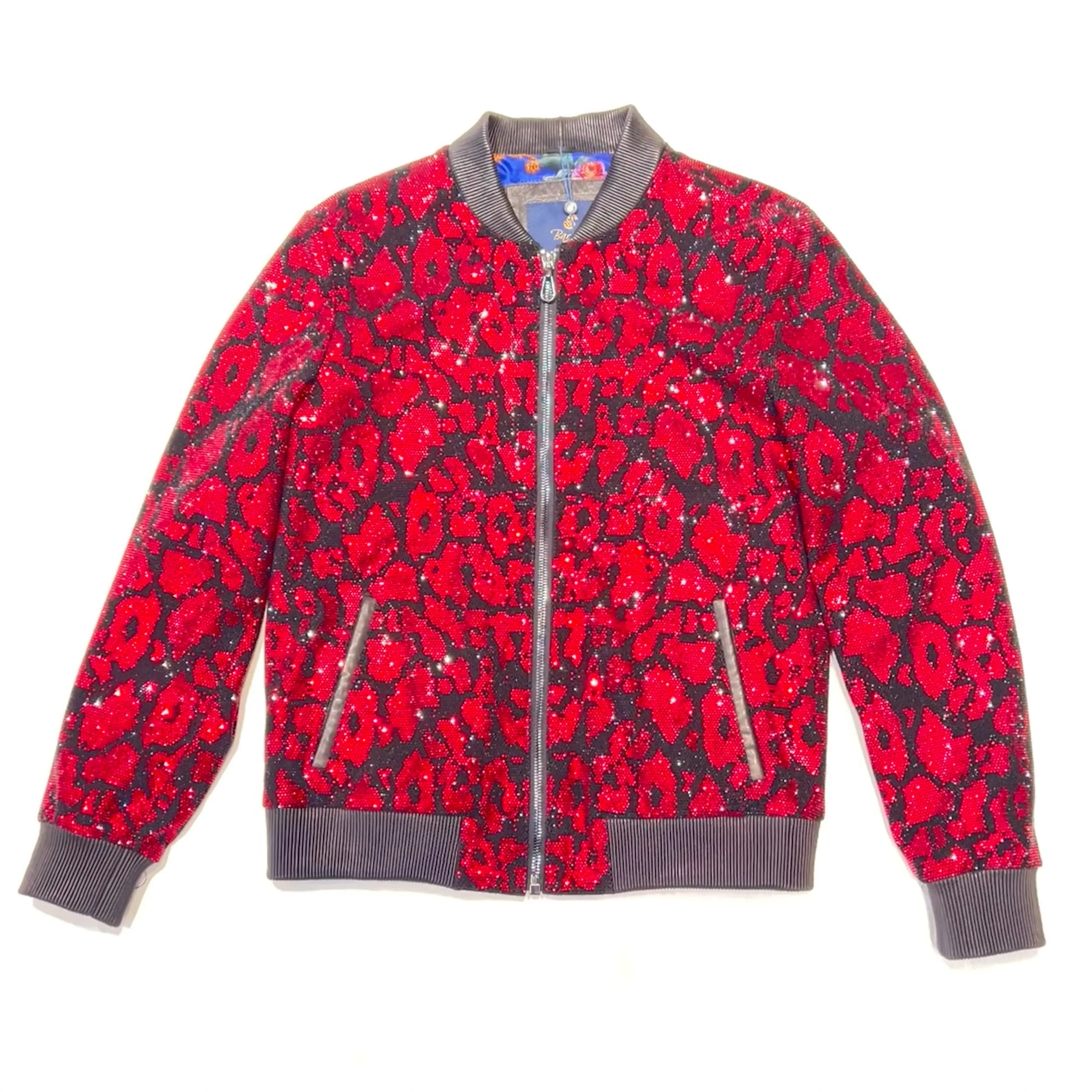 Barya NewYork Red Black Crystal Bomber Jacket