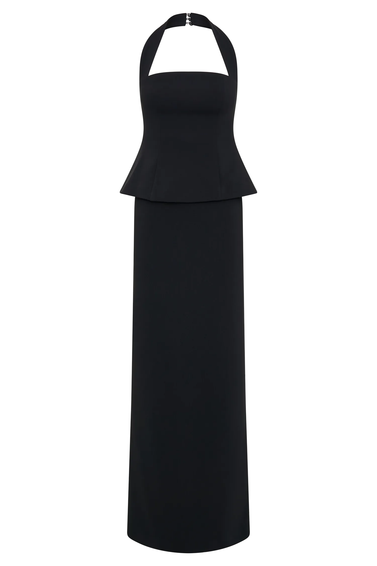 Bertie Peplum Halter Maxi Dress - Black