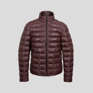 Best Genuine Men’s Brown Leather Bubble Puffer Jacket