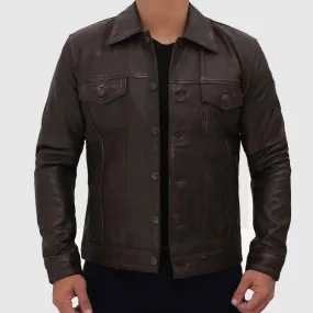 Best Quality Dark Brown Leather Trucker Jacket Mens