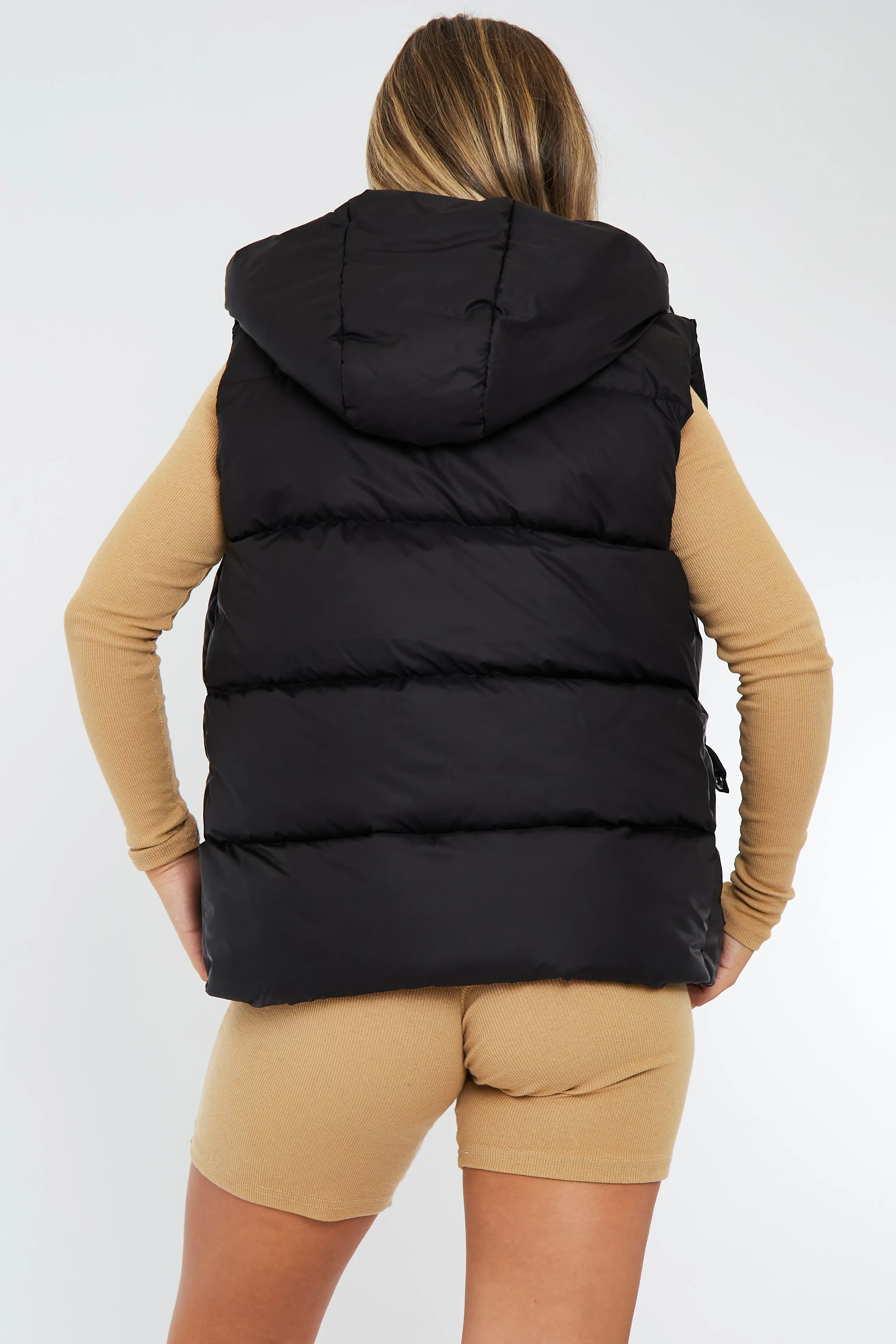 Black Detachable Hood Puffer Gilet - Emisha