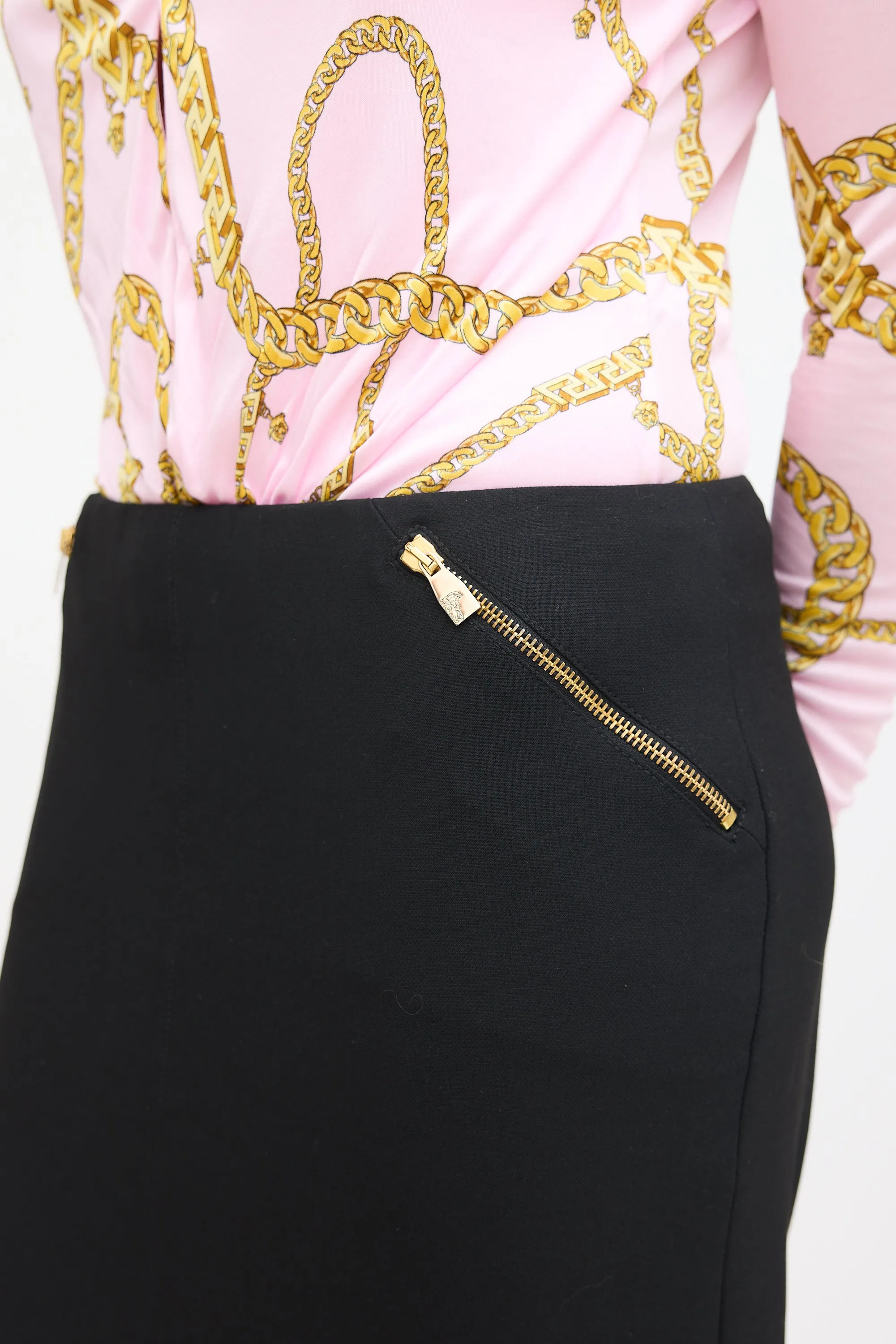 Black Front Slit Midi Pencil Skirt