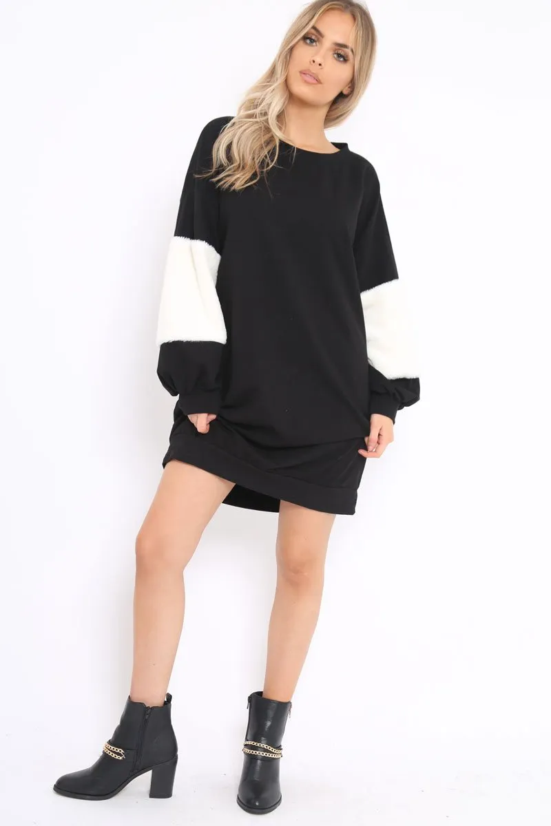 Black Jumper Dress with Fur Sleeves - Paris