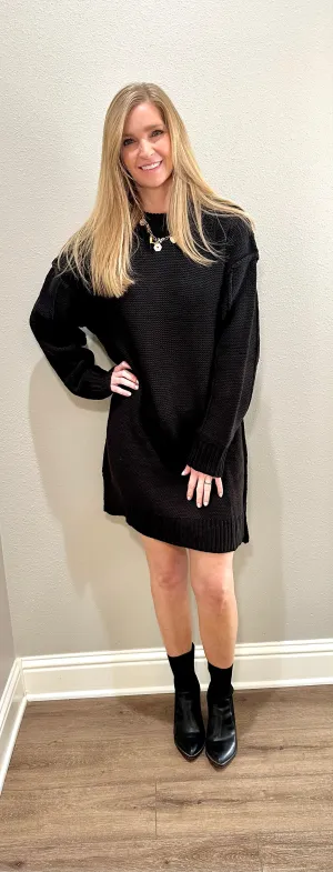 Black Oversized Knit Sweater Dress