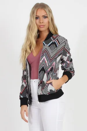 Black Patterned Bomber Jacket - Bianca