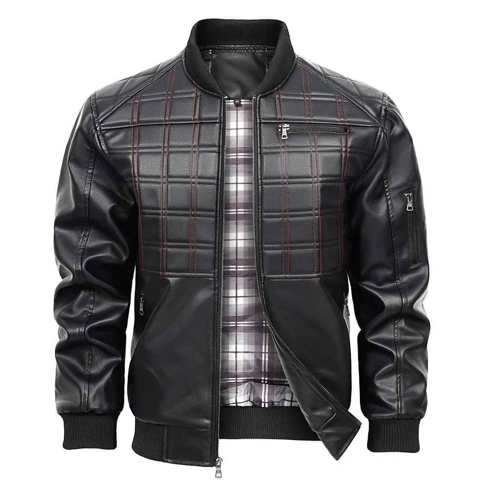 Black PU Leather Male Bomber Jacket