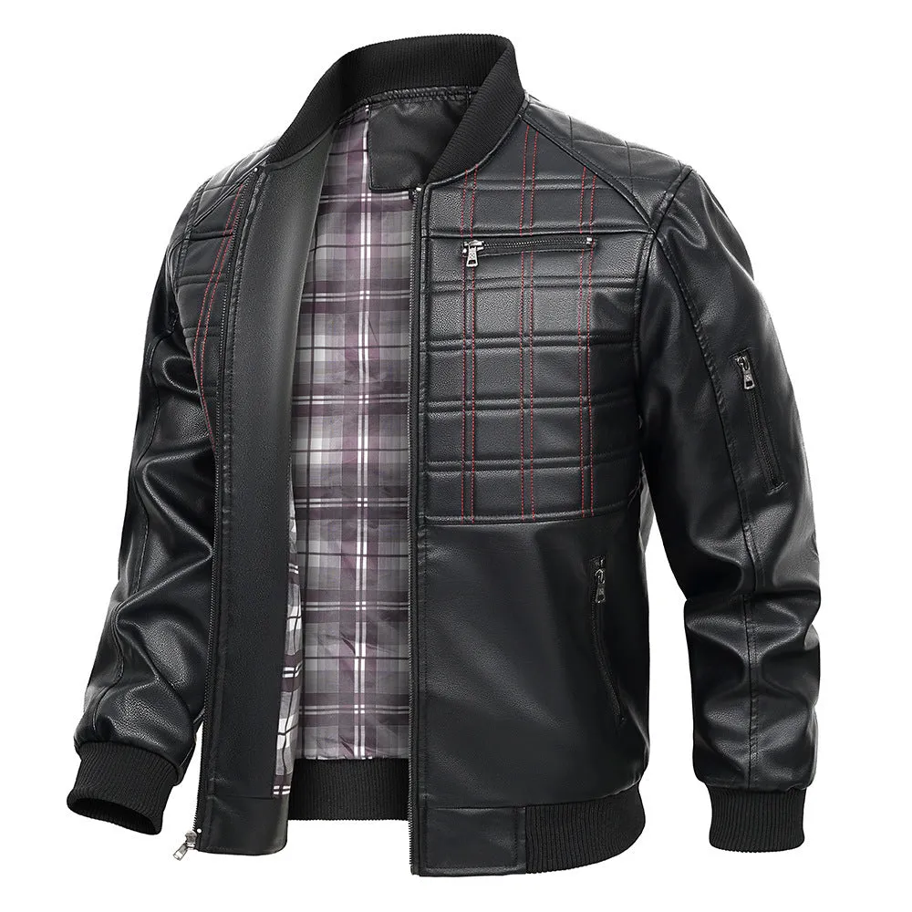 Black PU Leather Male Bomber Jacket