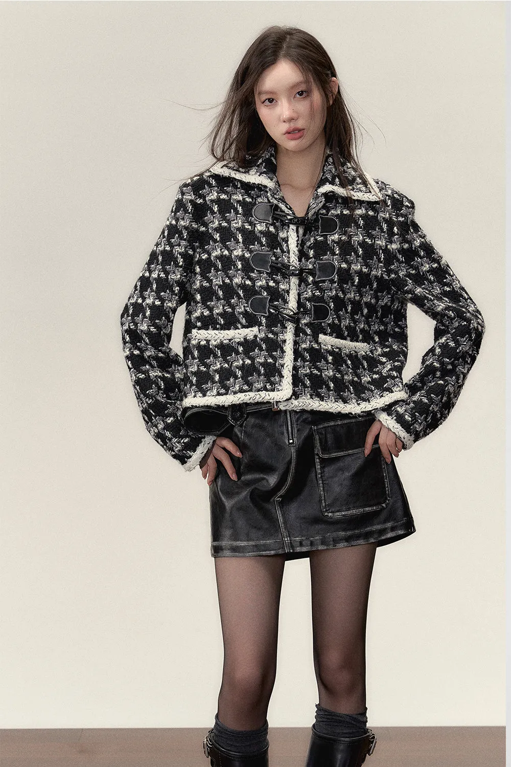 Black Short Plaid Wool Jacket