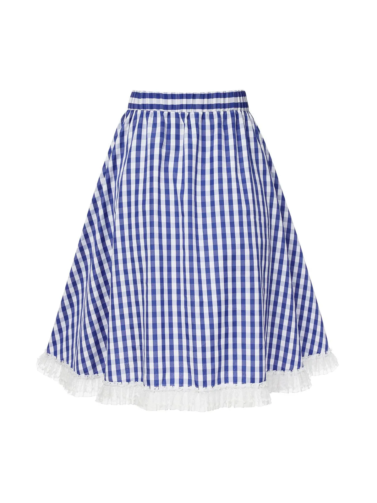 Blue & White 1950s Lace Patchwork Plaid Skirt