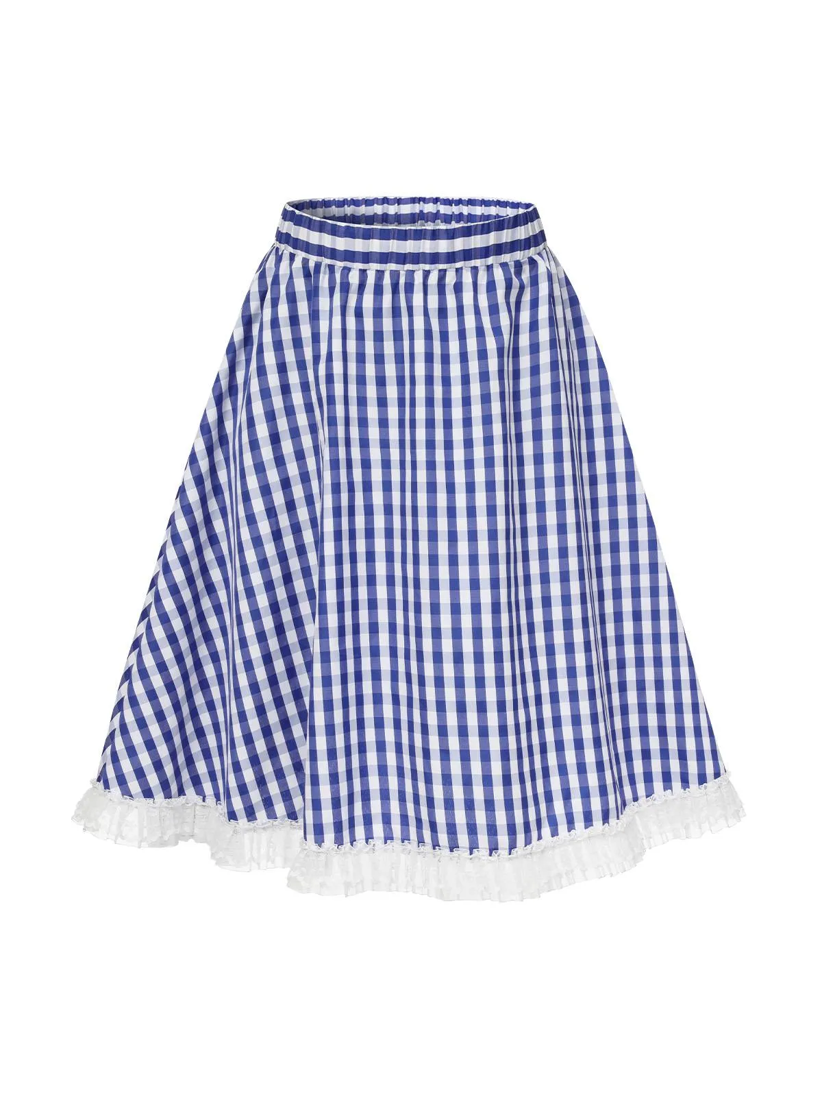 Blue & White 1950s Lace Patchwork Plaid Skirt