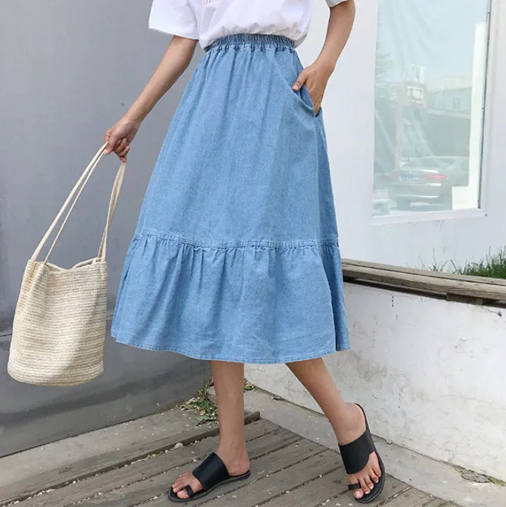 Blue Denim Skirt, High Waist Skirt With Pocket, Summer, Long Skirt,  Women Skirt, Minimalist Skirt, Fall Clothing, Jean Style, Classic