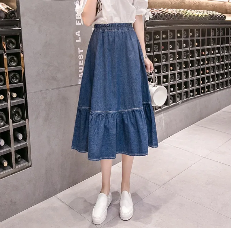 Blue Denim Skirt, High Waist Skirt With Pocket, Summer, Long Skirt,  Women Skirt, Minimalist Skirt, Fall Clothing, Jean Style, Classic