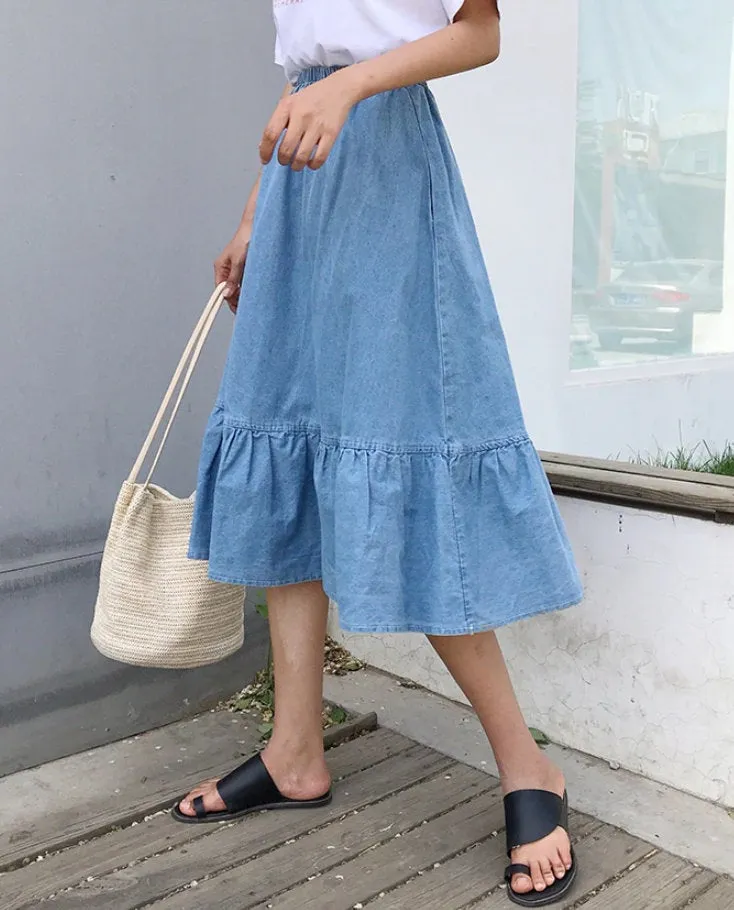 Blue Denim Skirt, High Waist Skirt With Pocket, Summer, Long Skirt,  Women Skirt, Minimalist Skirt, Fall Clothing, Jean Style, Classic