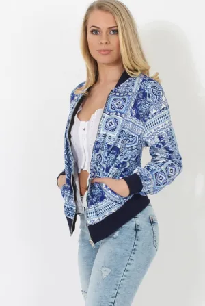 Blue Print Bomber Jacket - Naomie