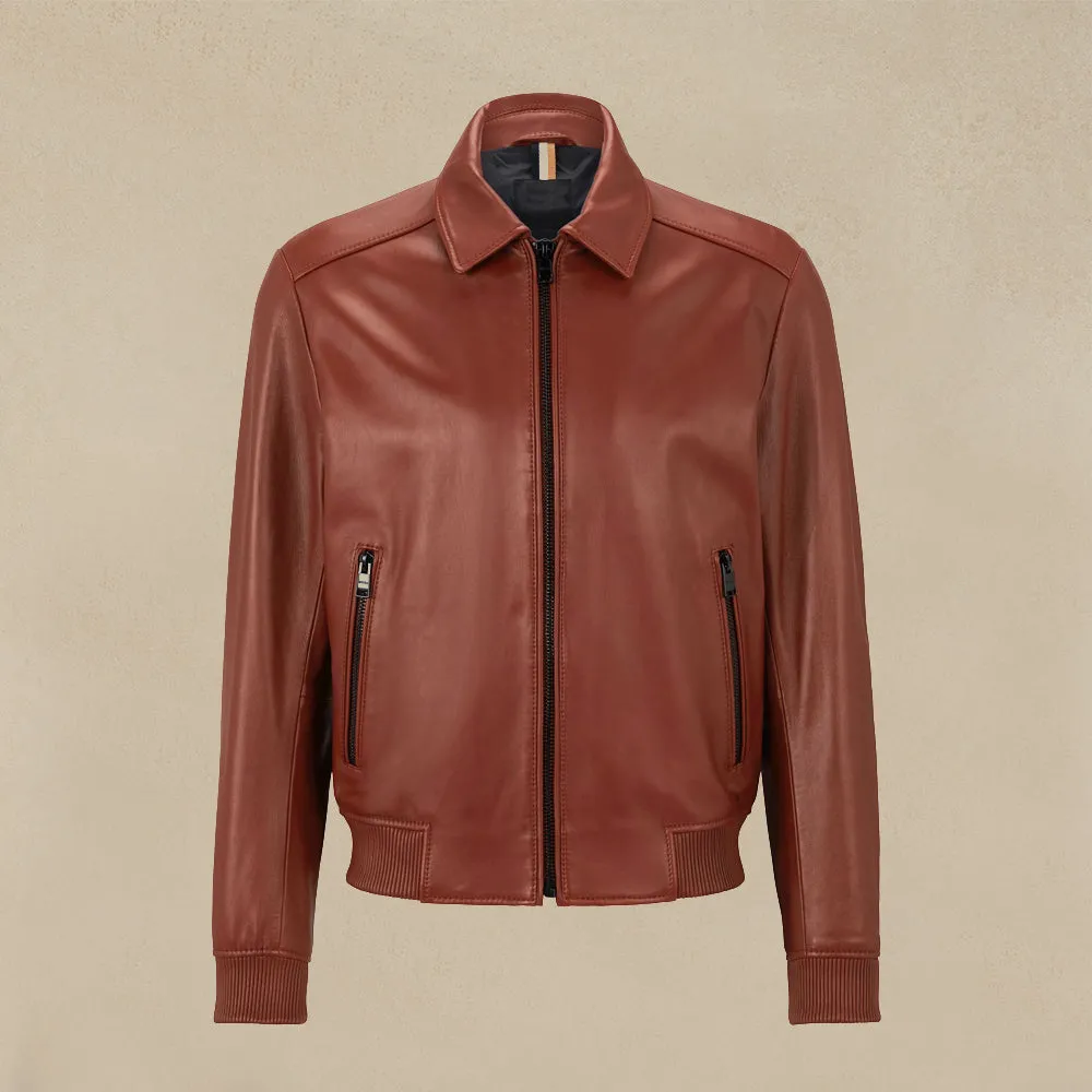 Bomber Jacket Men With Wing Collars In Brown