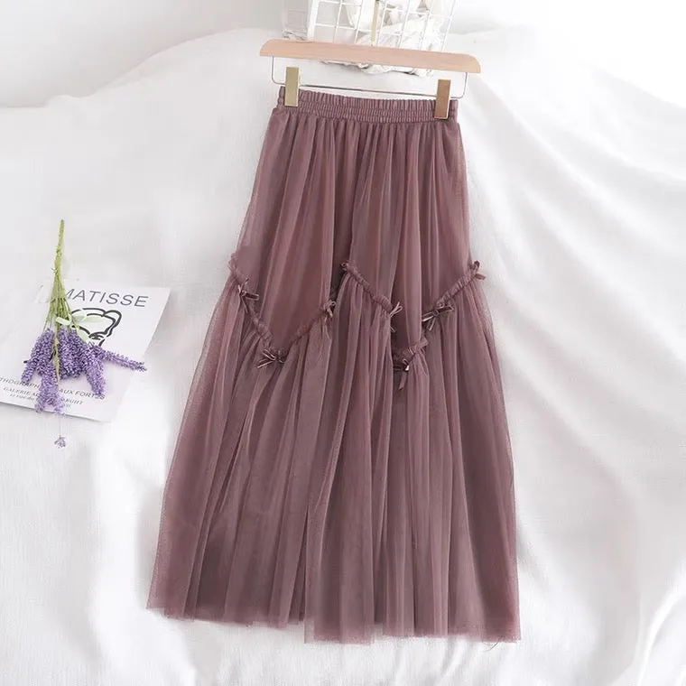 Bow, elastic waist gauze skirt, CHIC, autumn and winter bottom skirt, girl skirt, loose skirt  3529